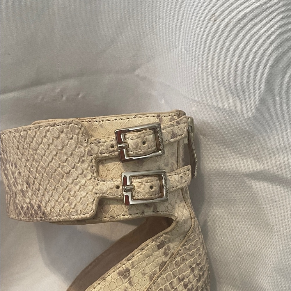 Vince Camuto High-Heel Ankle Strap Sandals in Neutral Snake Print - Picture 3 of 10